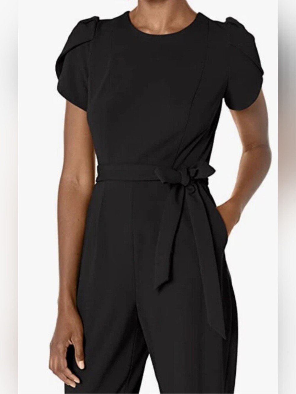 Calvin Klein Women’s Black Tie Waist Jumpsuit Size 2 Short Sleeve. - Picture 3 of 7